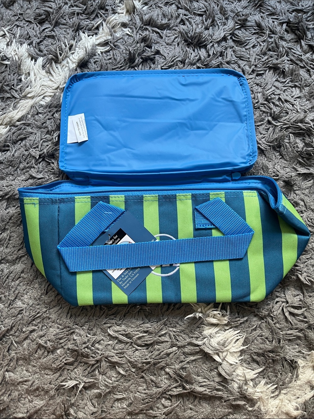 Trader Joe’s striped mini insulated bag. New with tag. Blue. Green.